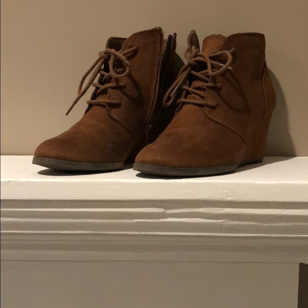 Suede ankle wedge booties.